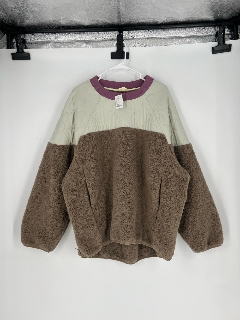 Free People Movement Faux Sherpa Quilted Crew Neck Sweatshirt Pullover M NWT
